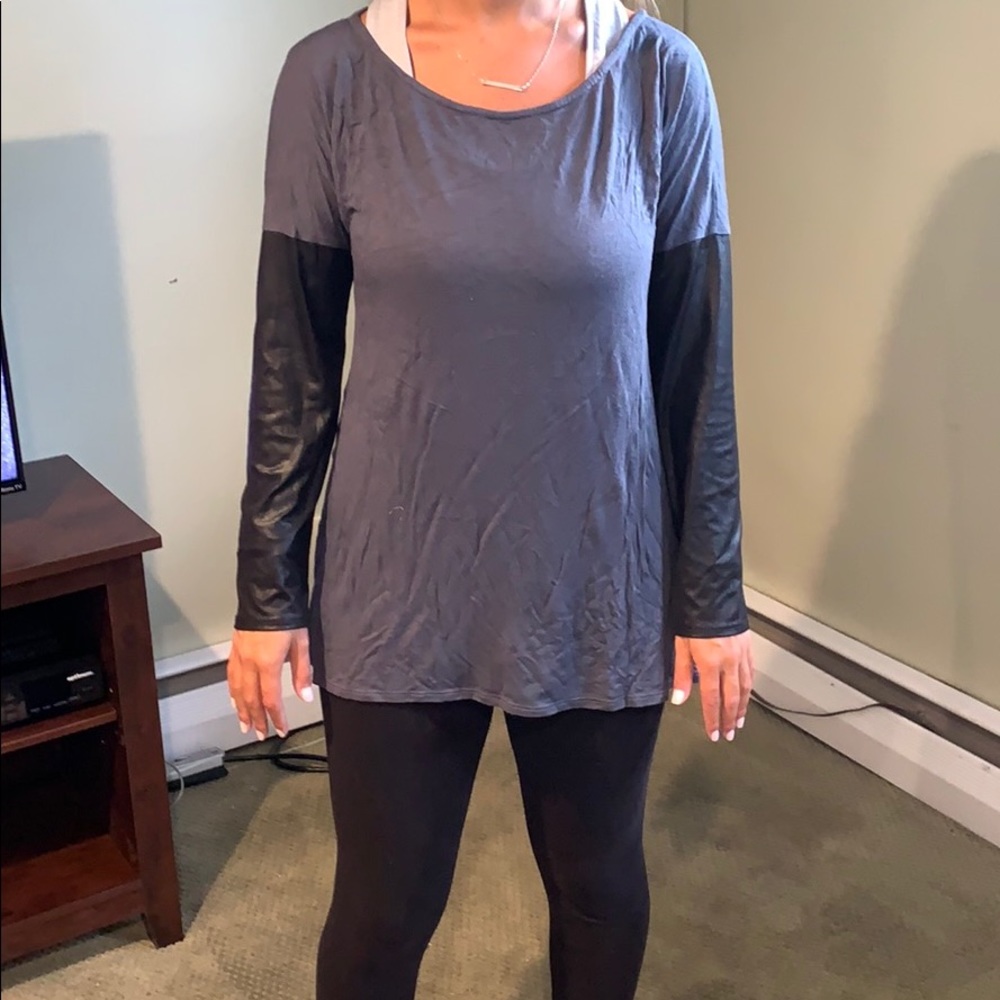 Gray long sleeve with fake leather sleeves